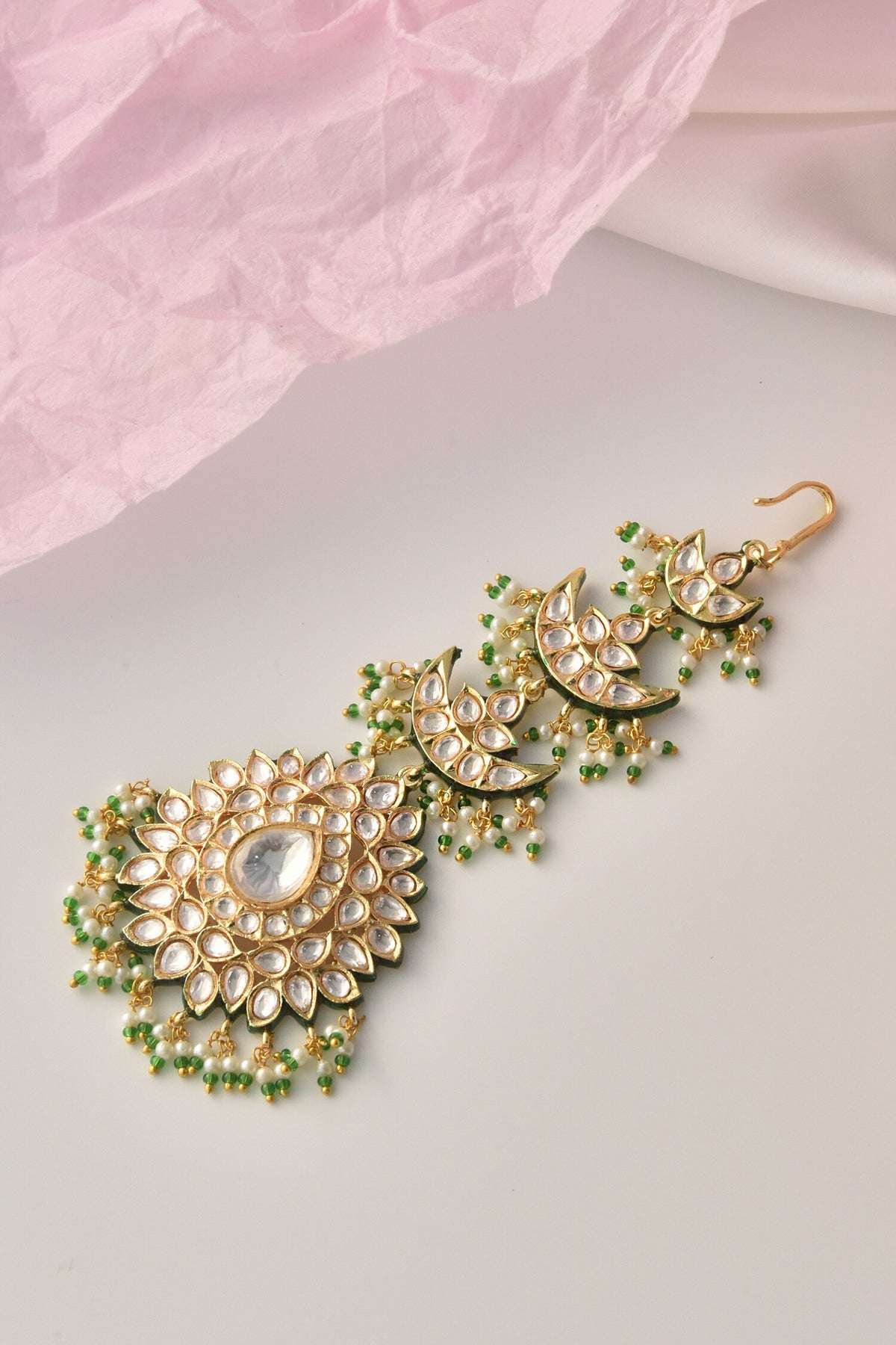 Moissanite Polki Embellished Maangtikka 