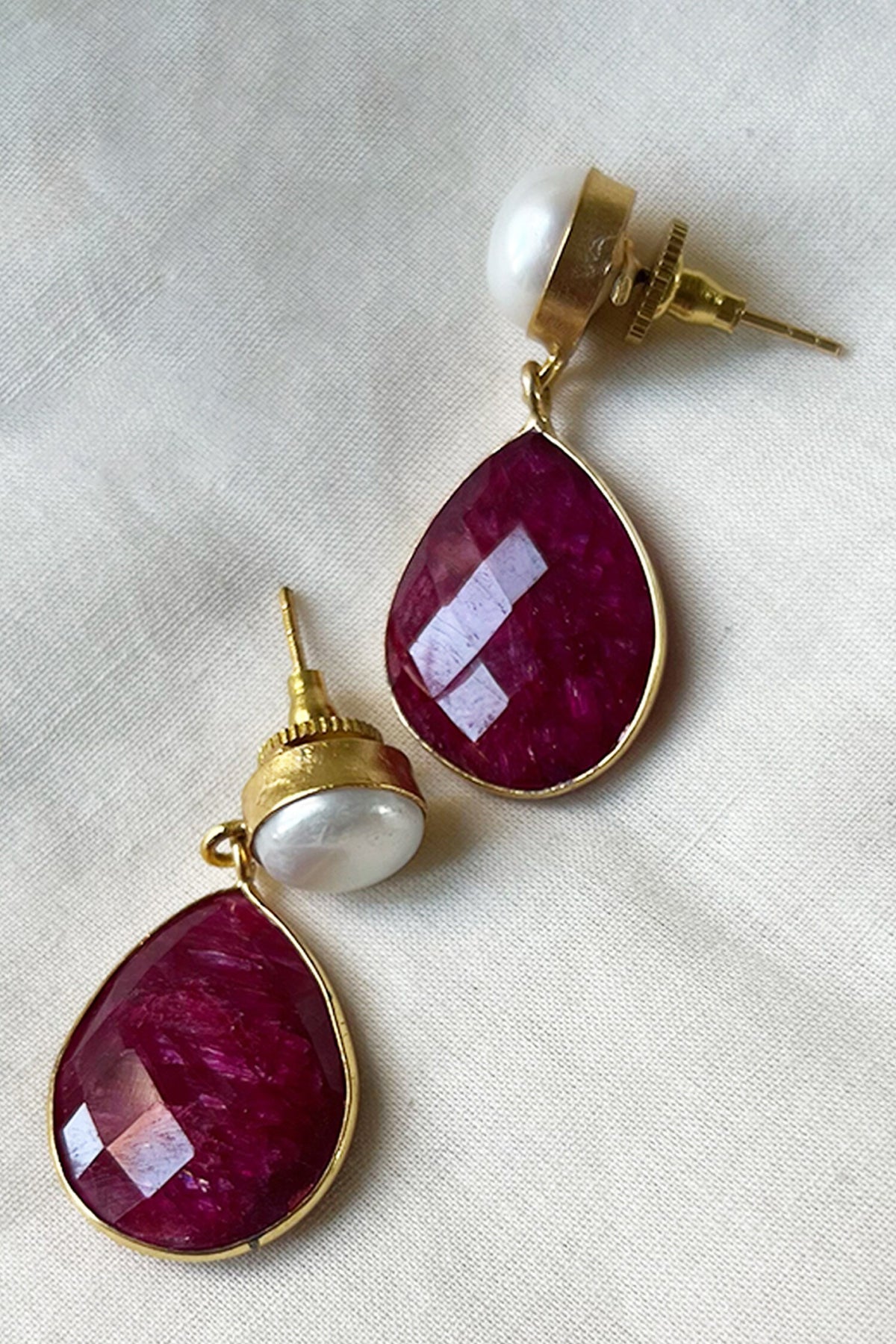 Cerise Stone Embellished Dangler Earrings 