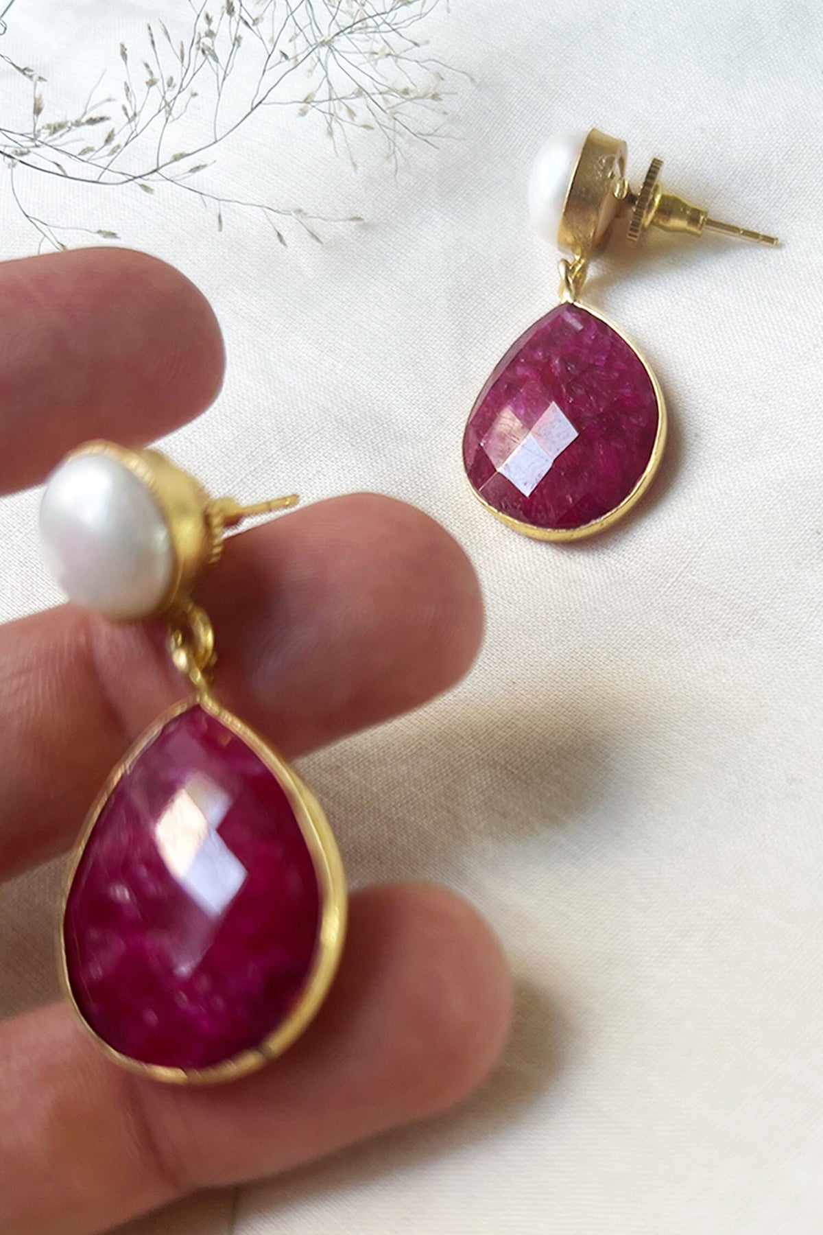 Cerise Stone Embellished Dangler Earrings 