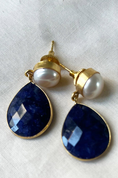 Lapis Stone Embellished Dangler Earrings 