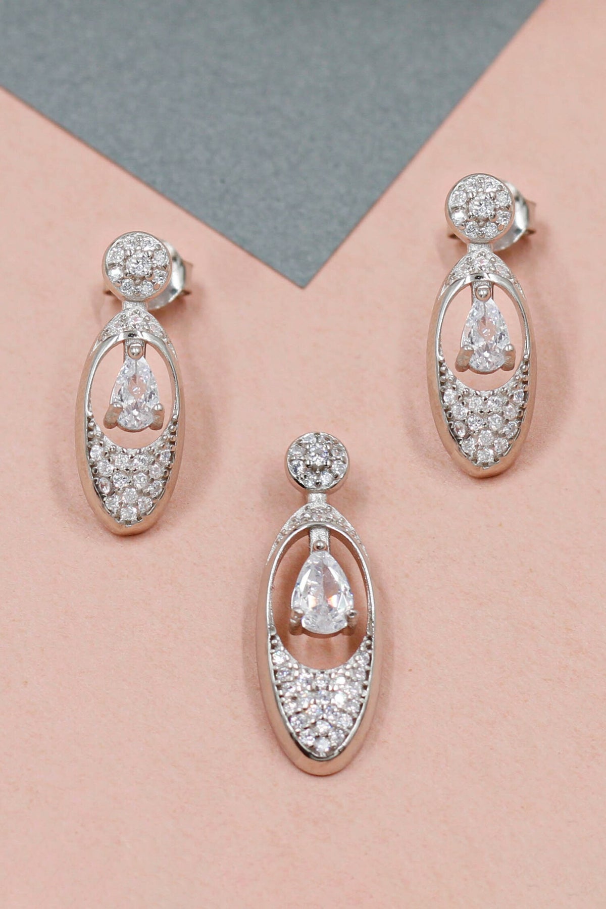 Cubic Zirconia Stone Embellished Earrings With Pendant 