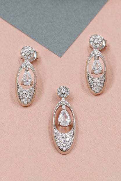Cubic Zirconia Stone Embellished Earrings With Pendant 