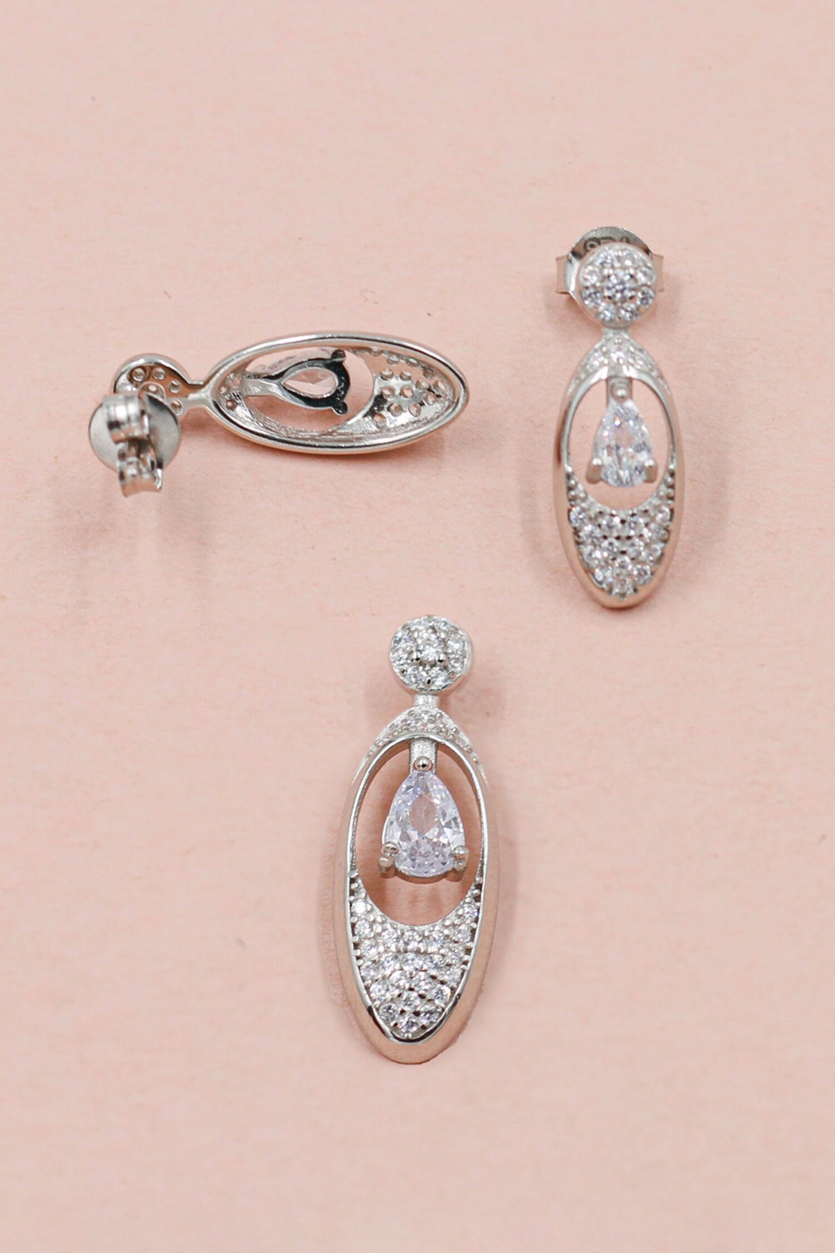 Cubic Zirconia Stone Embellished Earrings With Pendant 