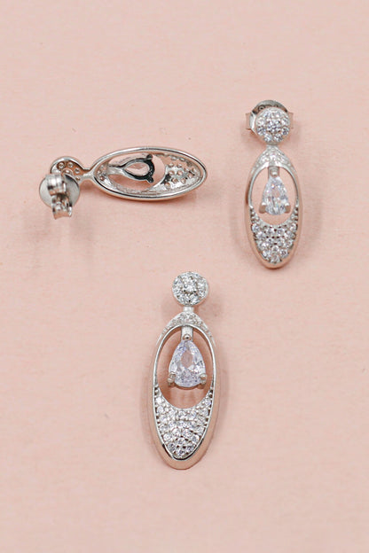 Cubic Zirconia Stone Embellished Earrings With Pendant 