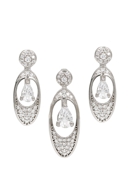 Cubic Zirconia Stone Embellished Earrings With Pendant 