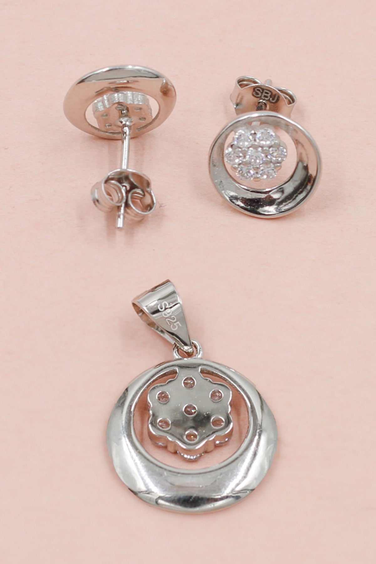 Floral Cut Work Studs With Pendant 