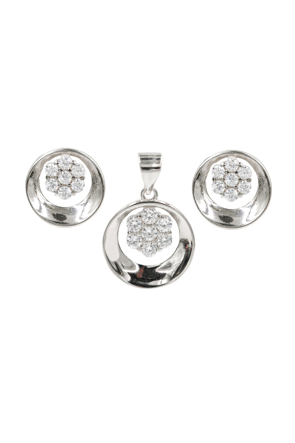 Floral Cut Work Studs With Pendant 