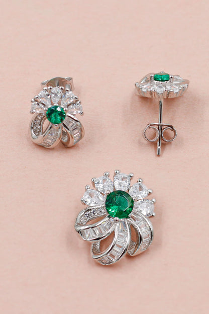 Flower Cubic Zirconia Embellished Pendant With Earrings 