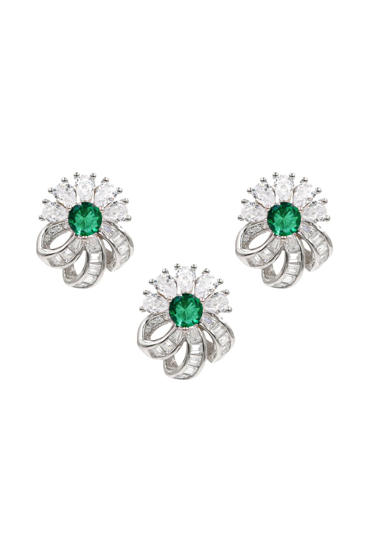 Flower Cubic Zirconia Embellished Pendant With Earrings 