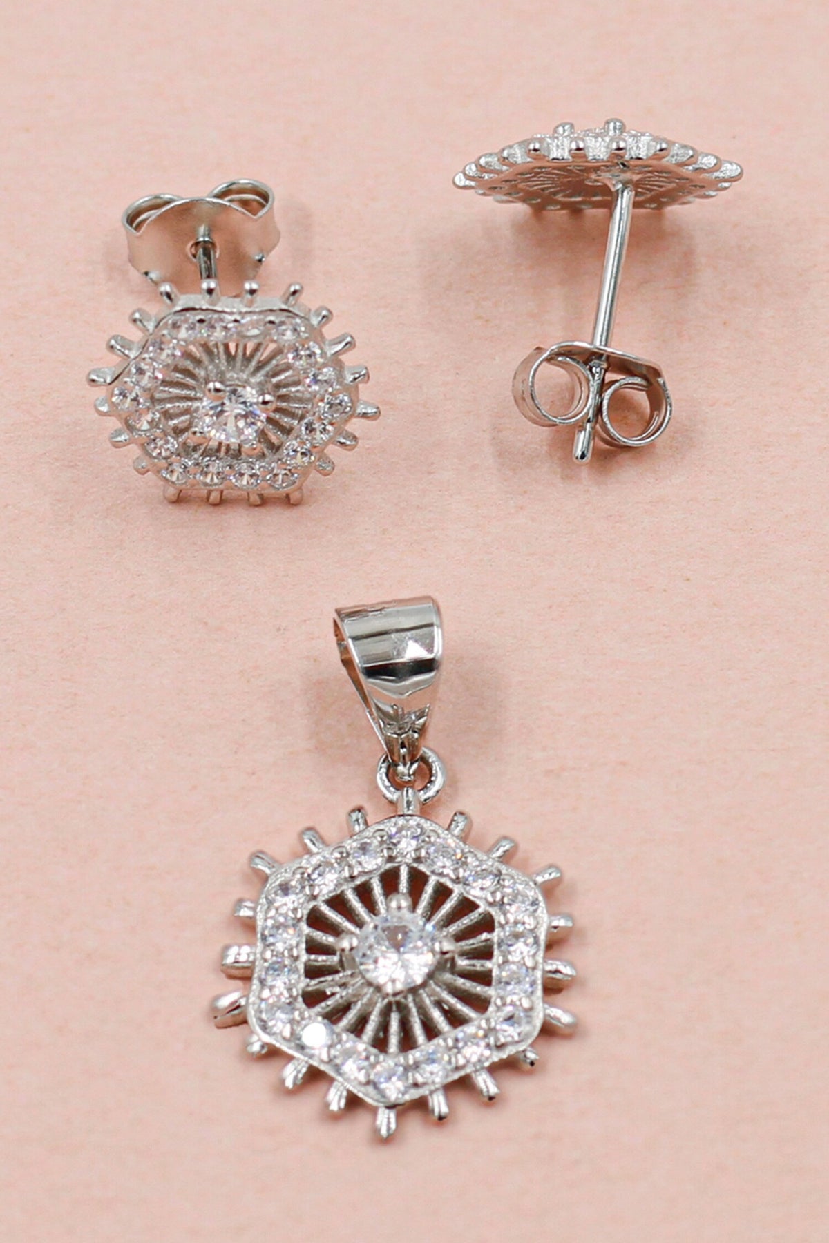 Spiral Geometric Studs With Pendant 