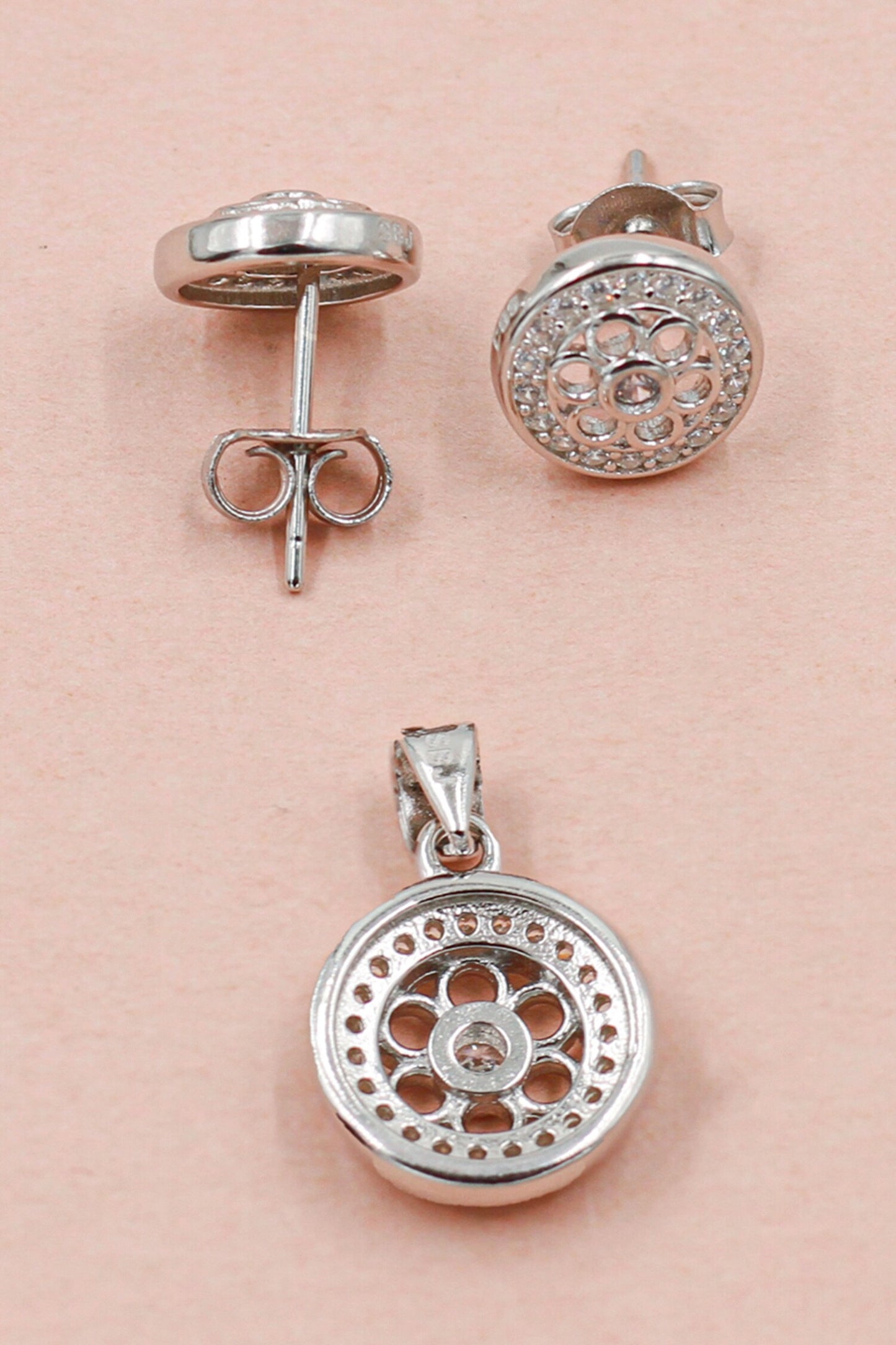 Floral Circular Cutwork Studs With Pendant 