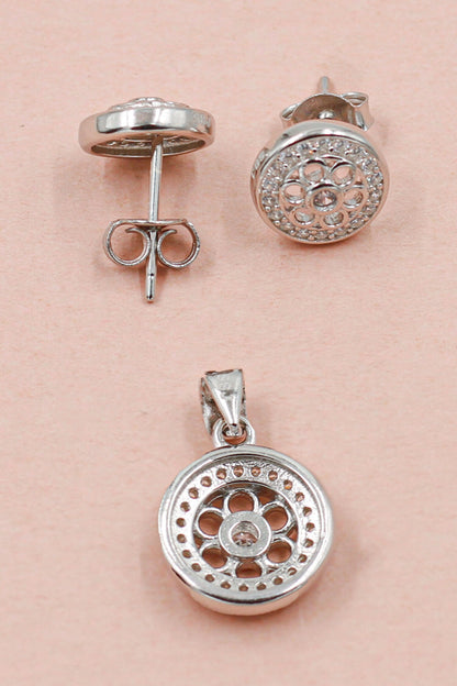 Floral Circular Cutwork Studs With Pendant 