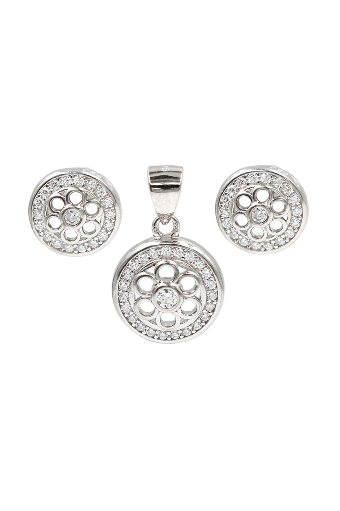 Floral Circular Cutwork Studs With Pendant 