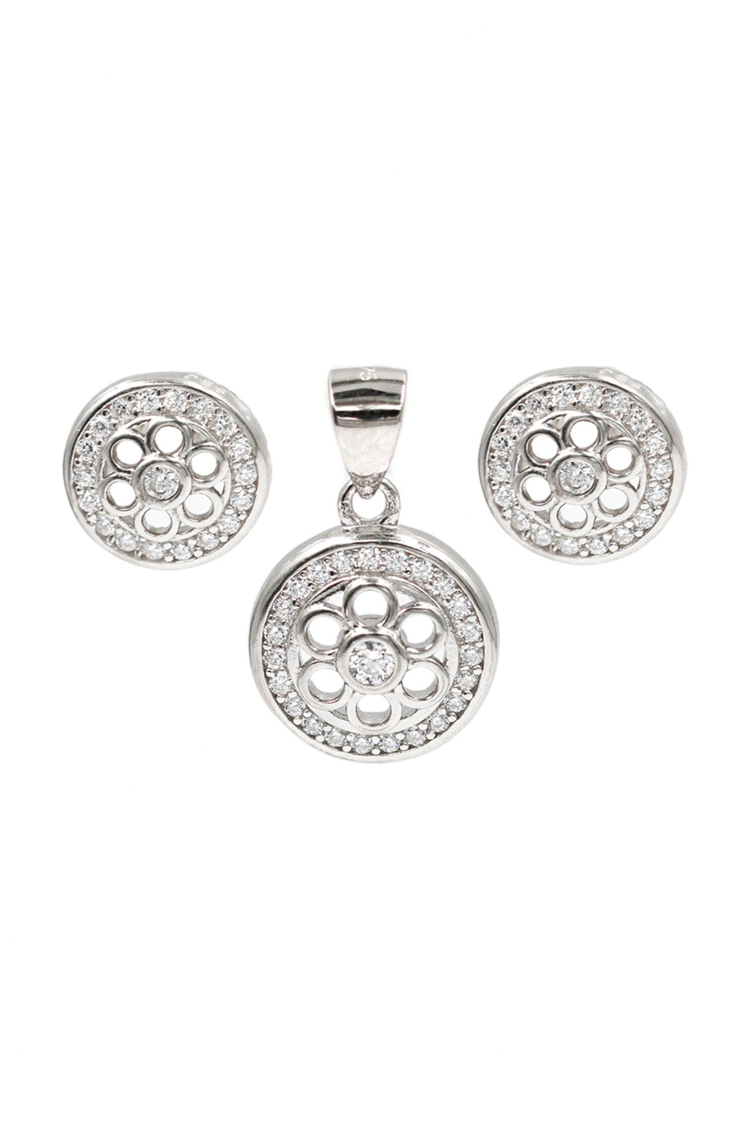 Floral Circular Cutwork Studs With Pendant 
