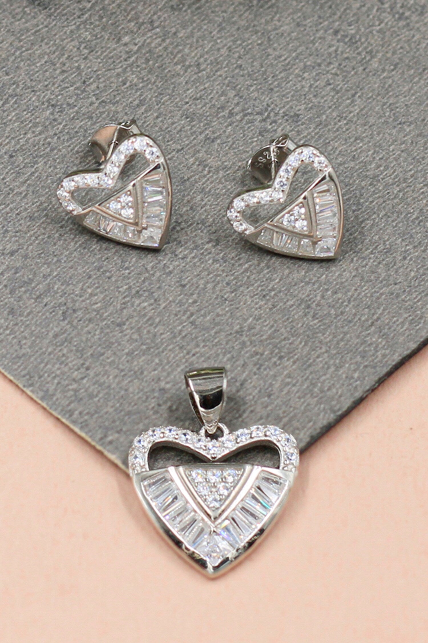 Heart Shaped Studs With Pendant 