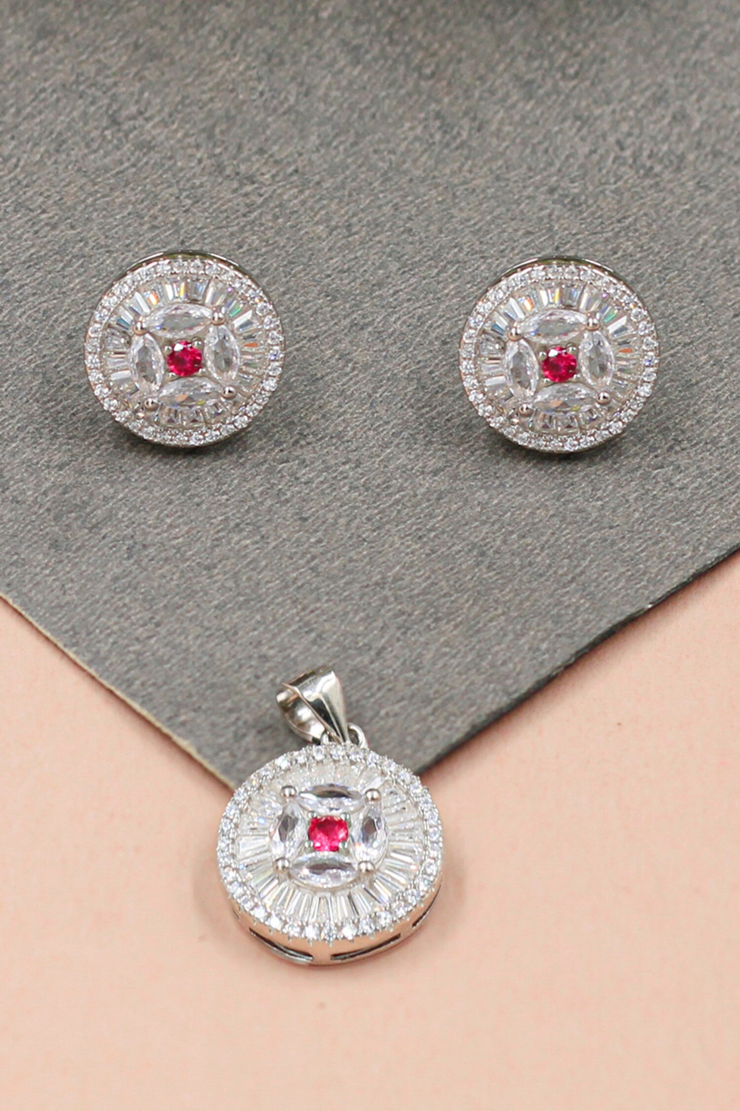 Disc Shaped Studs With Pendant 