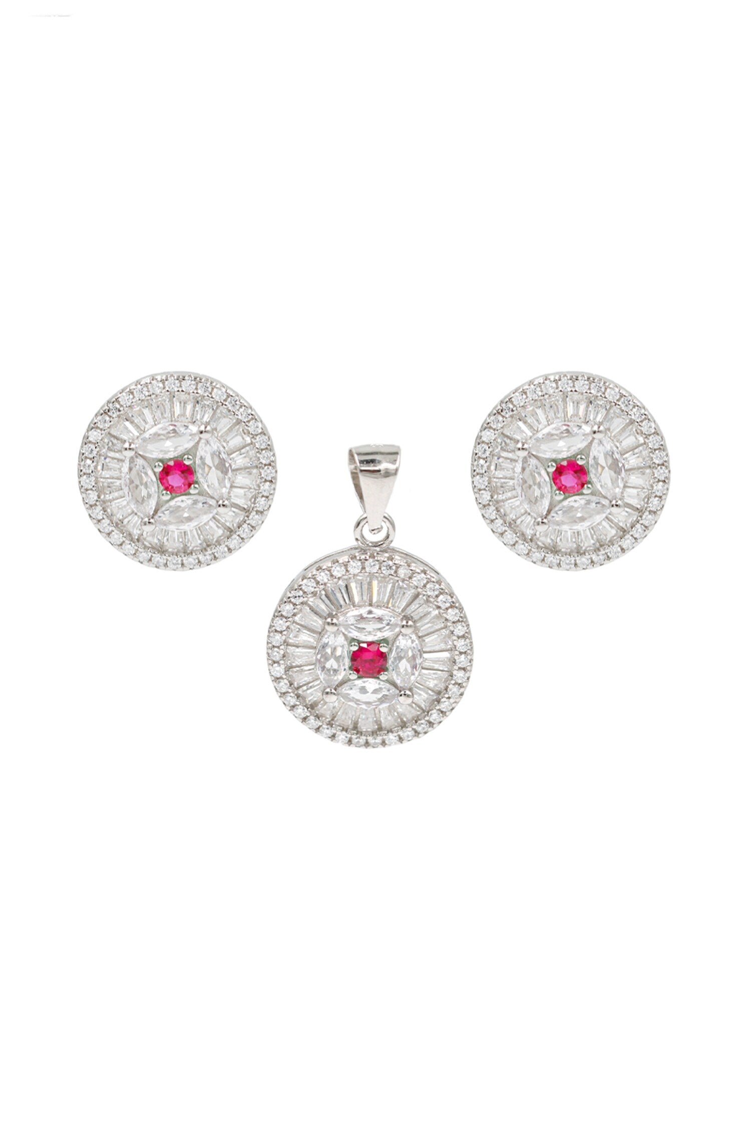 Disc Shaped Studs With Pendant 