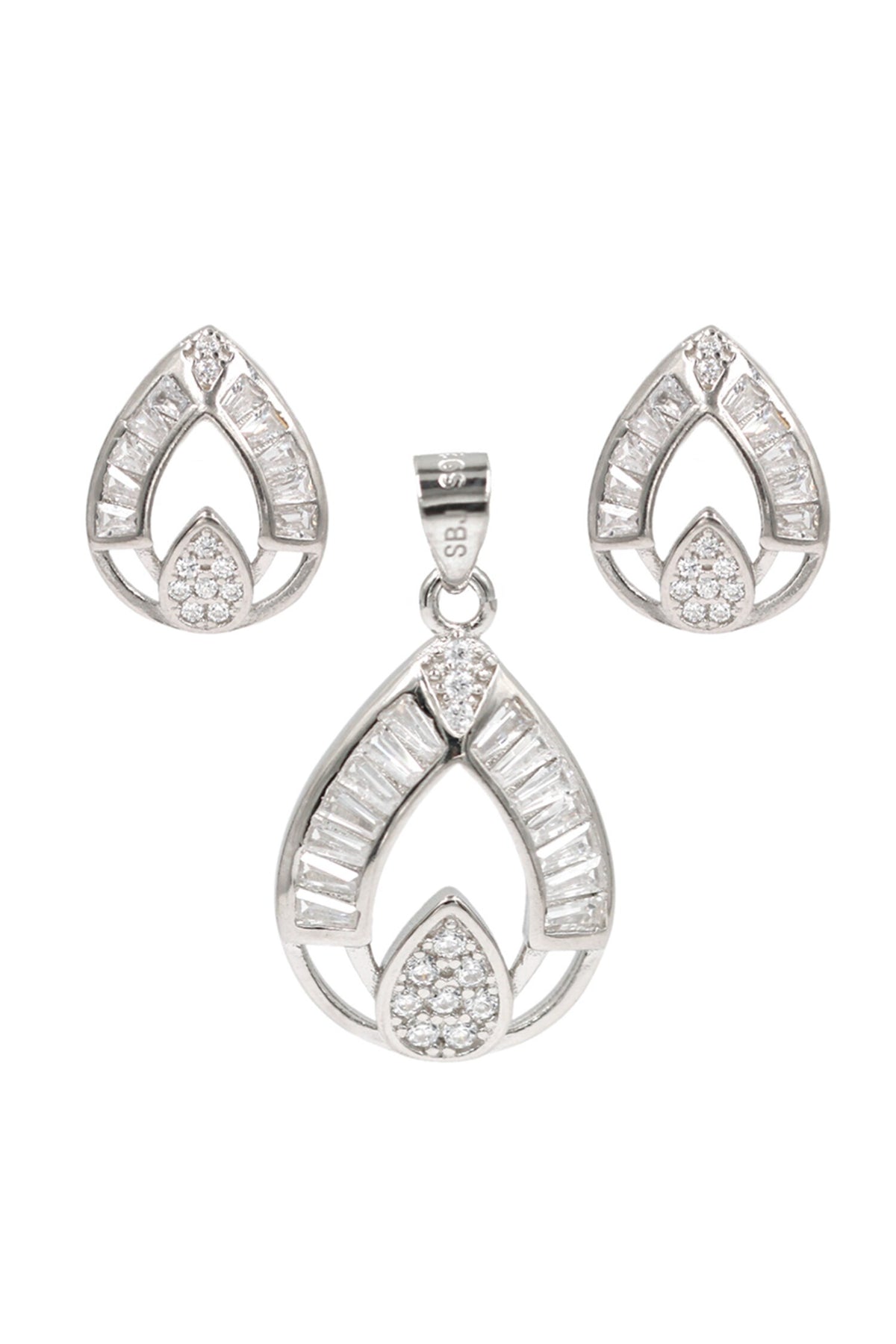 Tear Drop Embellished Pendant With Earrings 