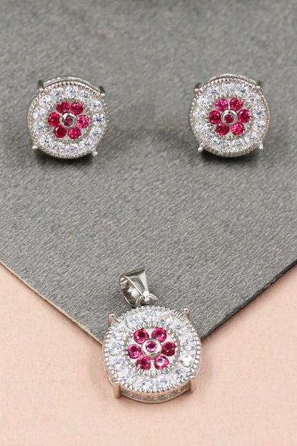 Cubic Zirconia Studded Round Pendant Set 