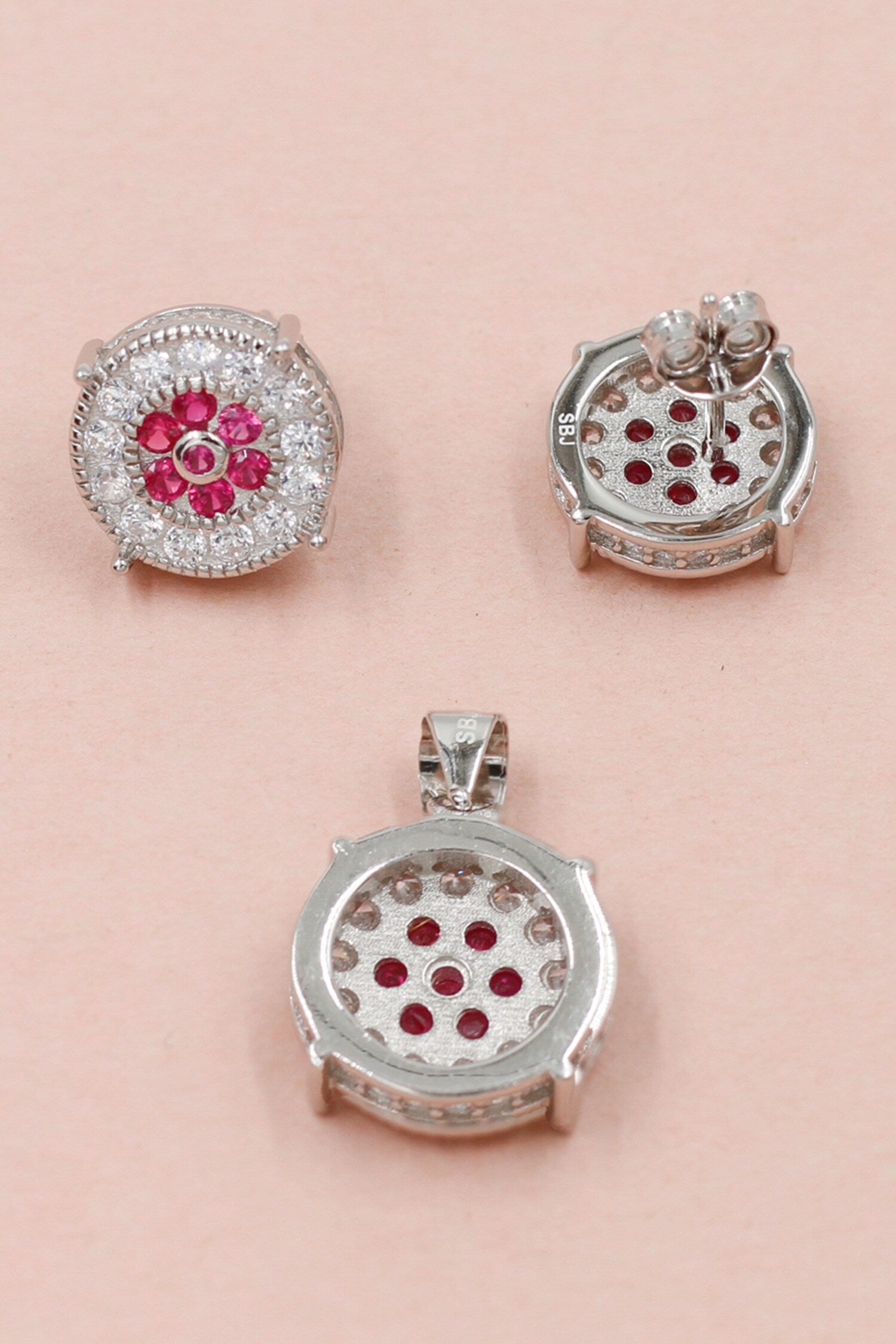 Cubic Zirconia Studded Round Pendant Set 