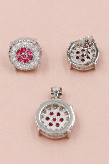 Cubic Zirconia Studded Round Pendant Set 