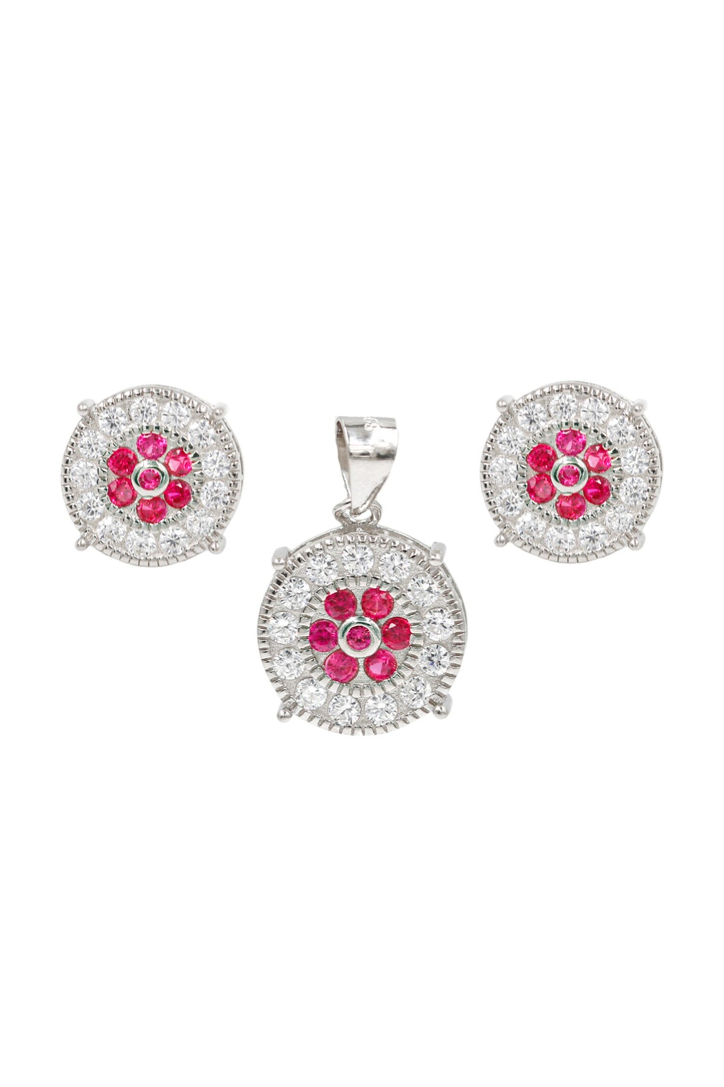 Cubic Zirconia Studded Round Pendant Set 