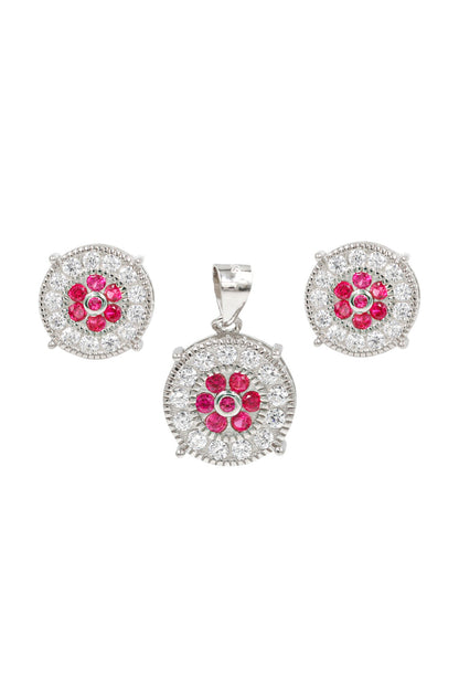 Cubic Zirconia Studded Round Pendant Set 
