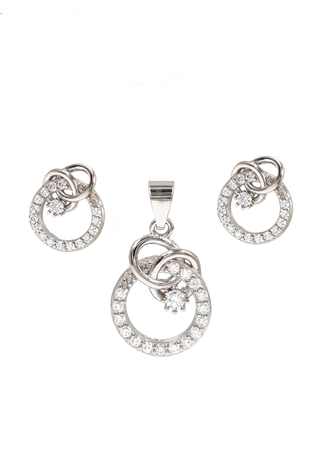 Zirconia Studded Round Pendant Set 
