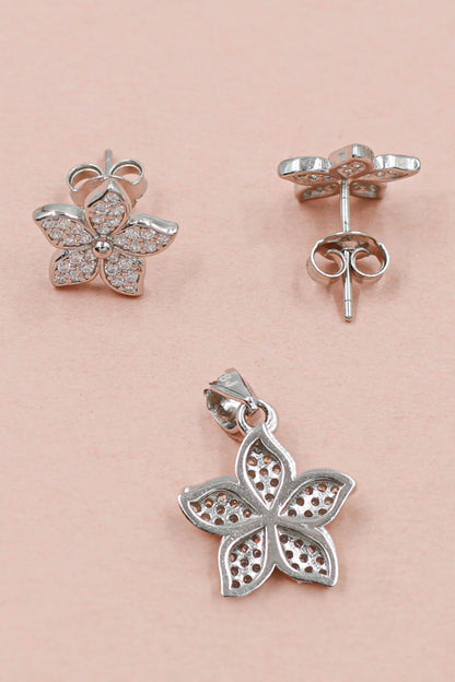 Clear Stone Studded Floral Pendant Set 