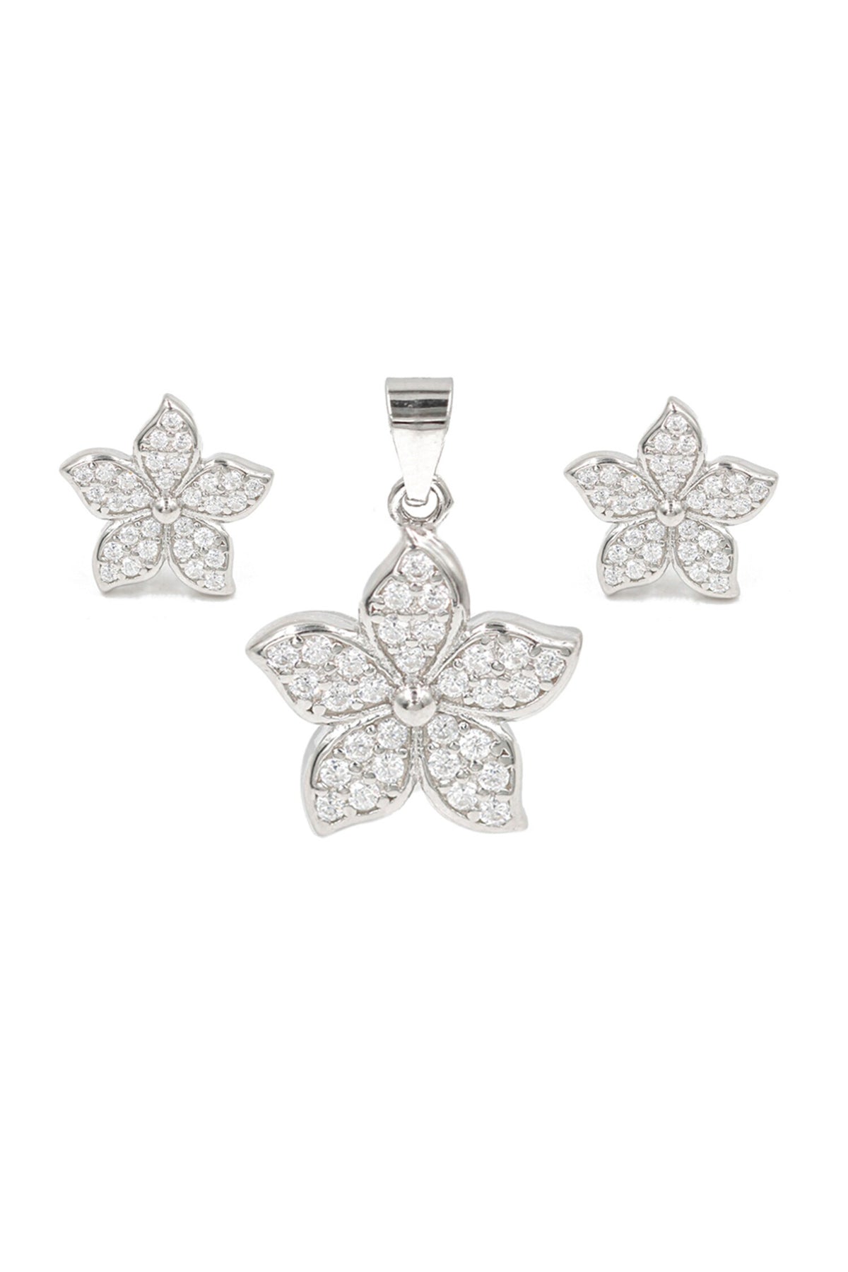 Clear Stone Studded Floral Pendant Set 
