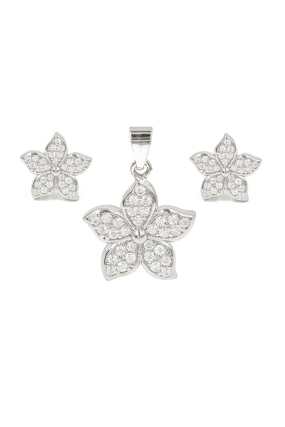 Clear Stone Studded Floral Pendant Set 
