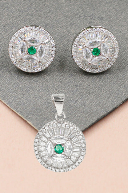 Round Zirconia Studded Pendant Set 