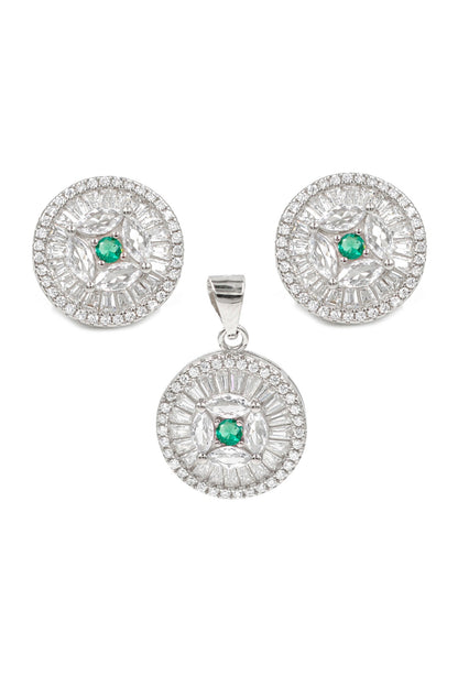 Round Zirconia Studded Pendant Set 