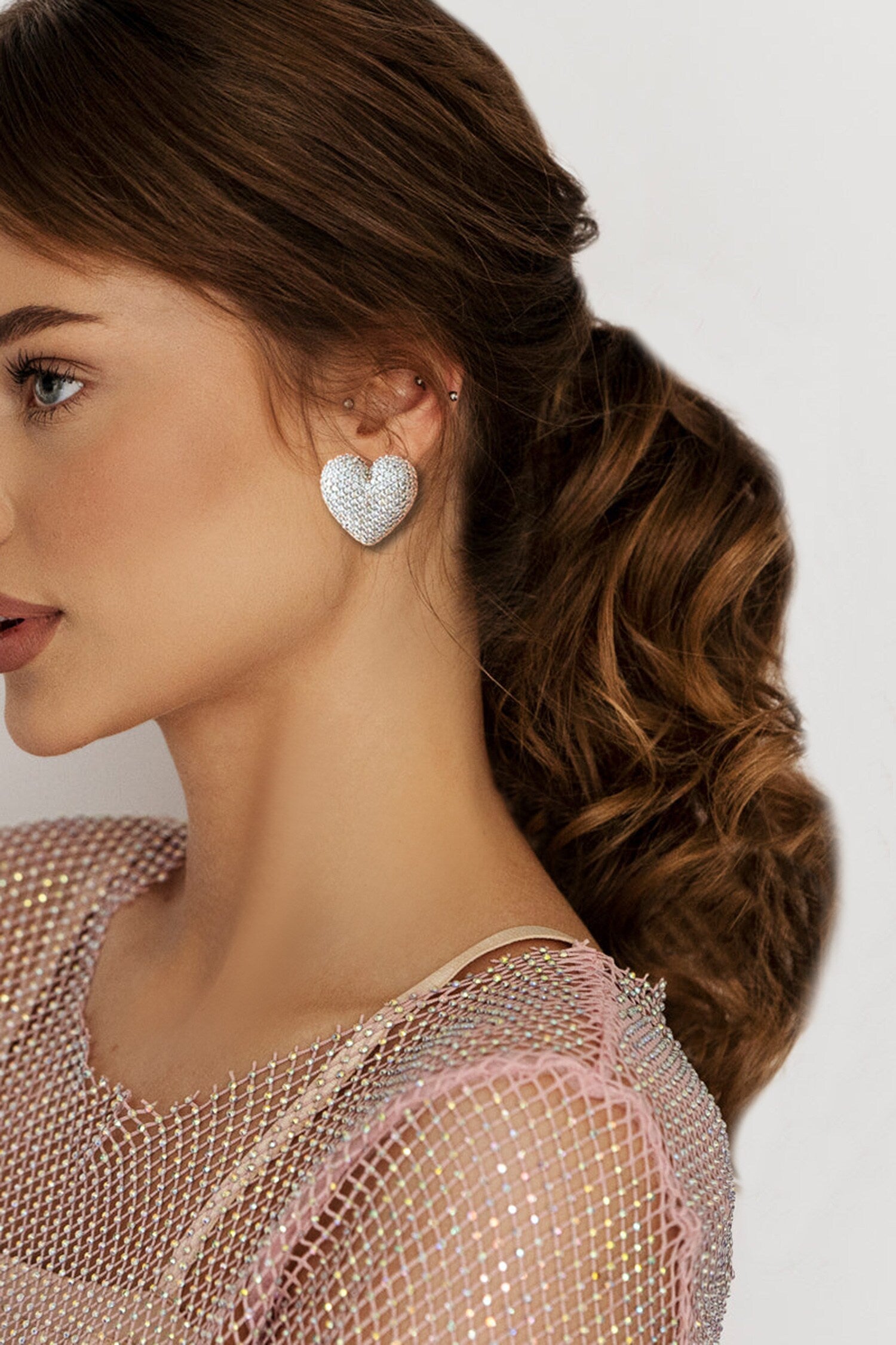 Diamond Heart Shaped Studs 