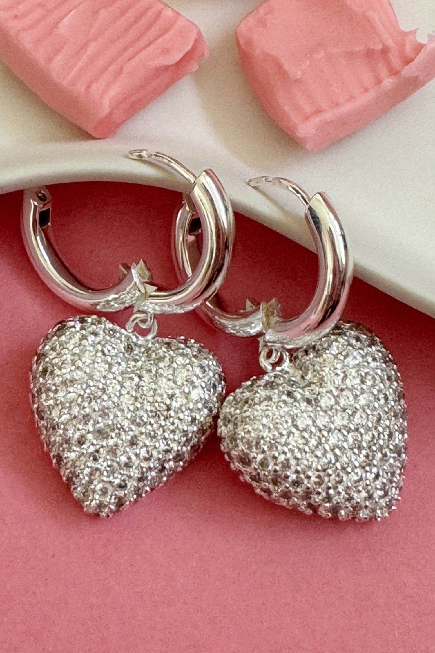 Diamond Dangling Heart Hoops 
