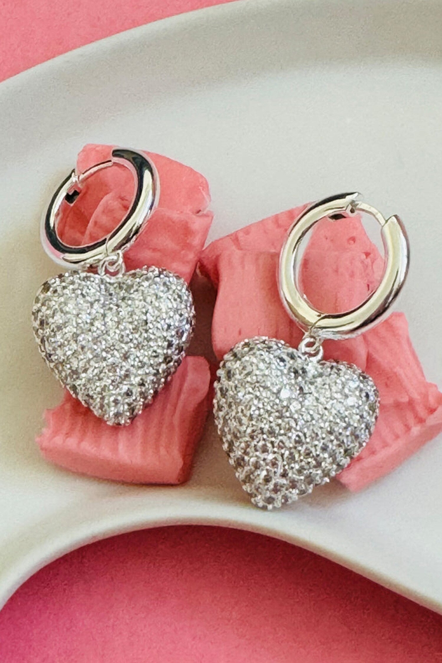 Diamond Dangling Heart Hoops 