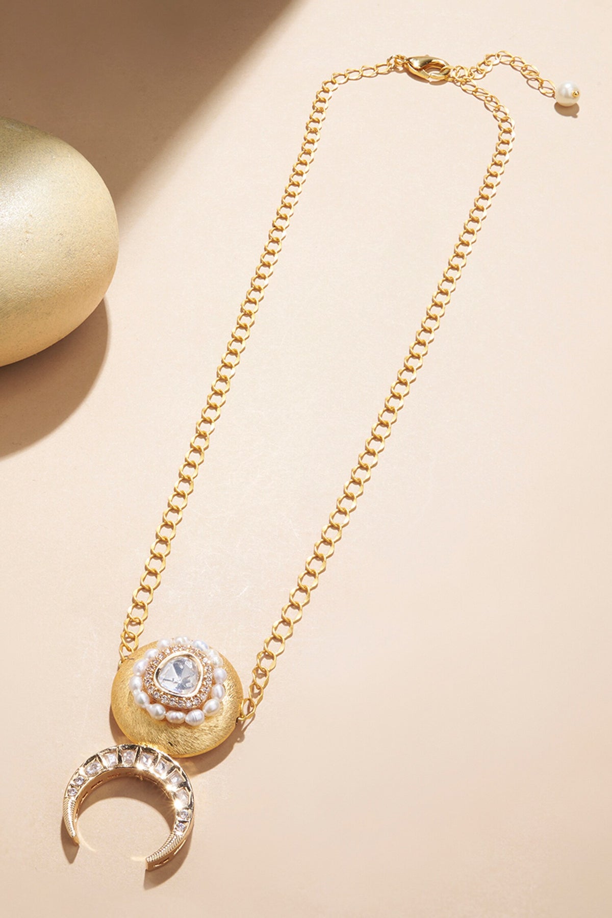 Enigmatic Polki Studded Crescent Necklace 