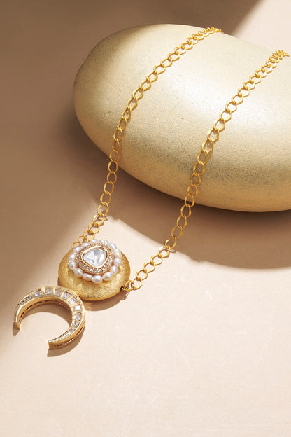 Enigmatic Polki Studded Crescent Necklace 