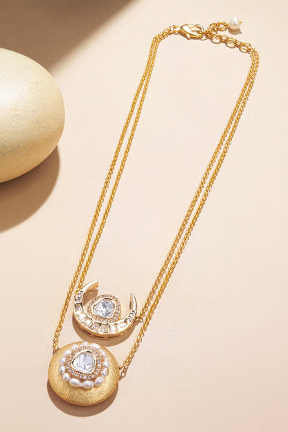 Iridescent Polki Studded Crecent Layered Necklace 