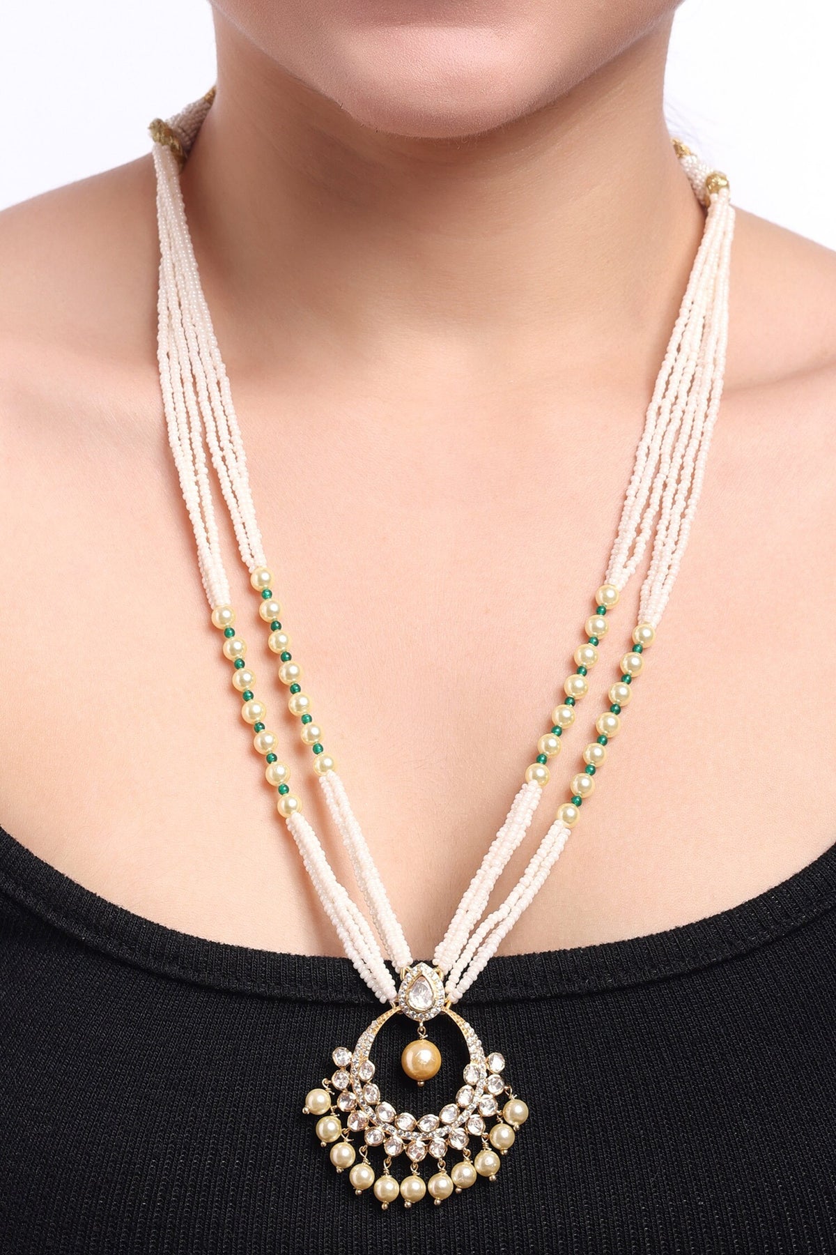 Crescent Moissanite Polki Embellished Long Necklace 