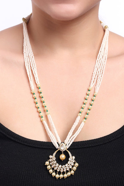 Crescent Moissanite Polki Embellished Long Necklace 