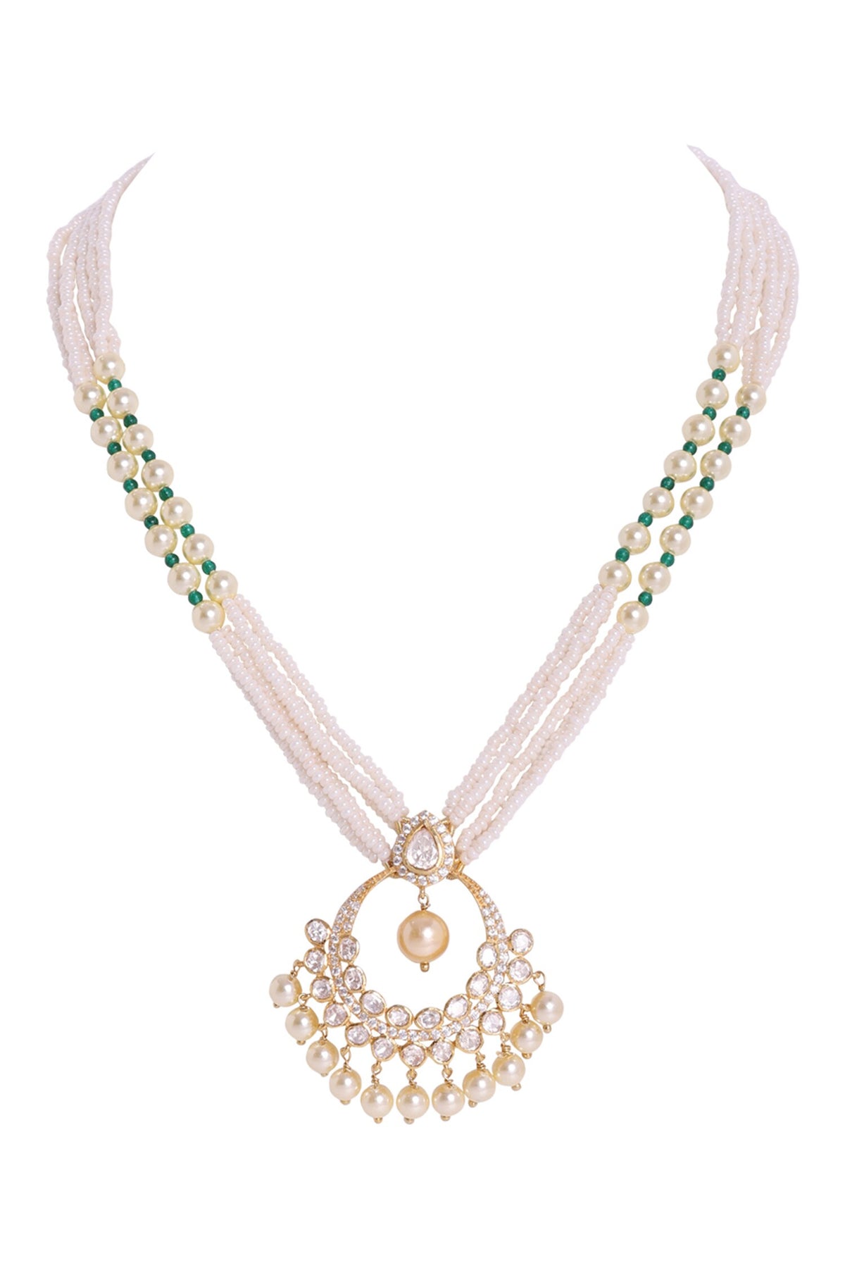 Crescent Moissanite Polki Embellished Long Necklace 