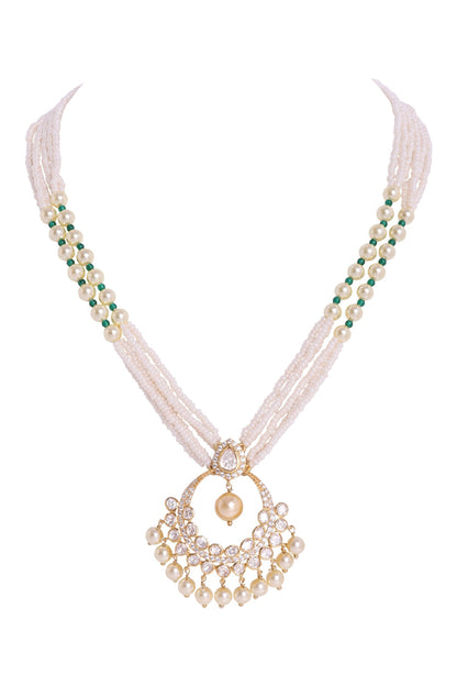 Crescent Moissanite Polki Embellished Long Necklace 
