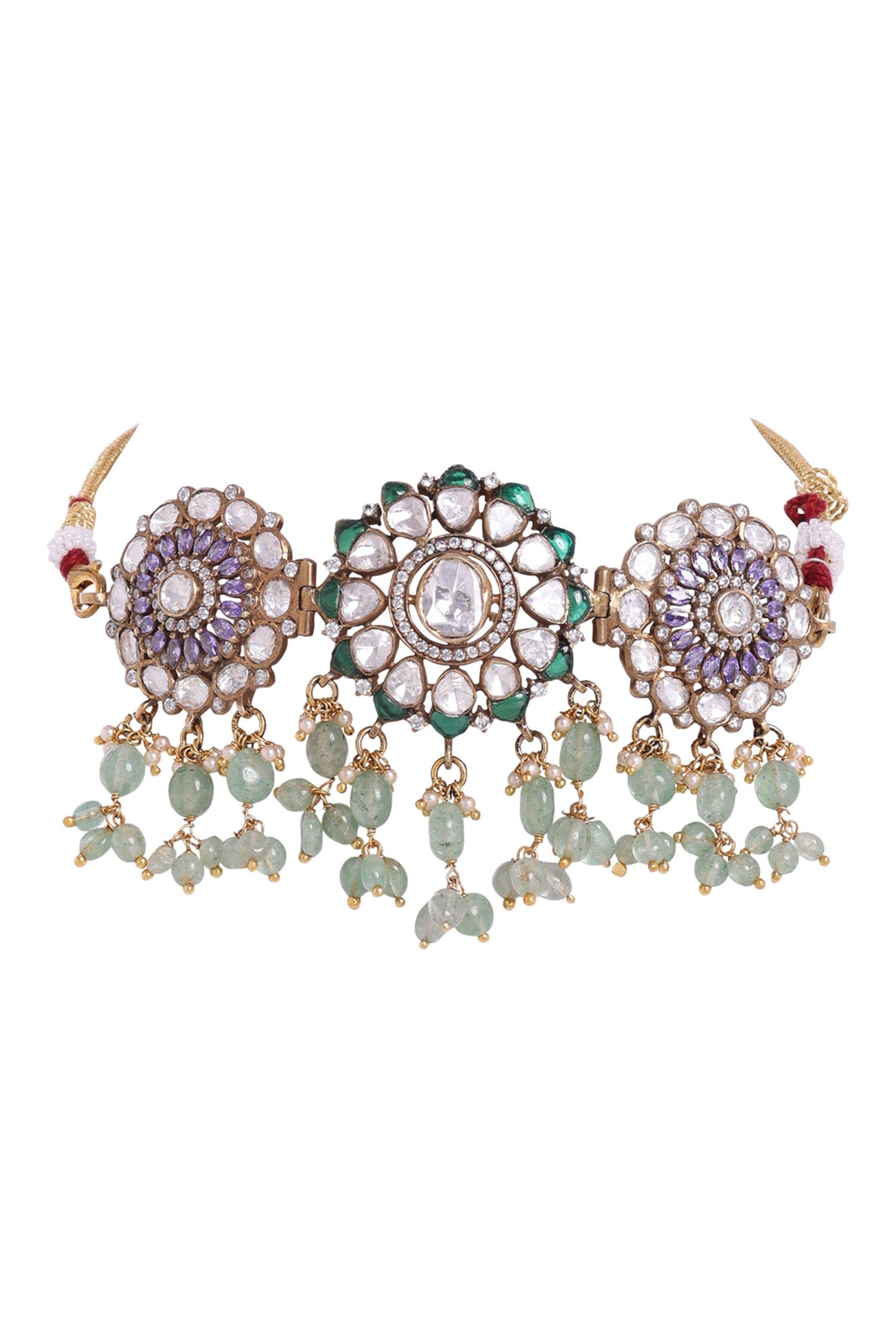 Moissanite Polki Embellished Floral Choker Necklace 