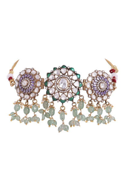 Moissanite Polki Embellished Floral Choker Necklace 