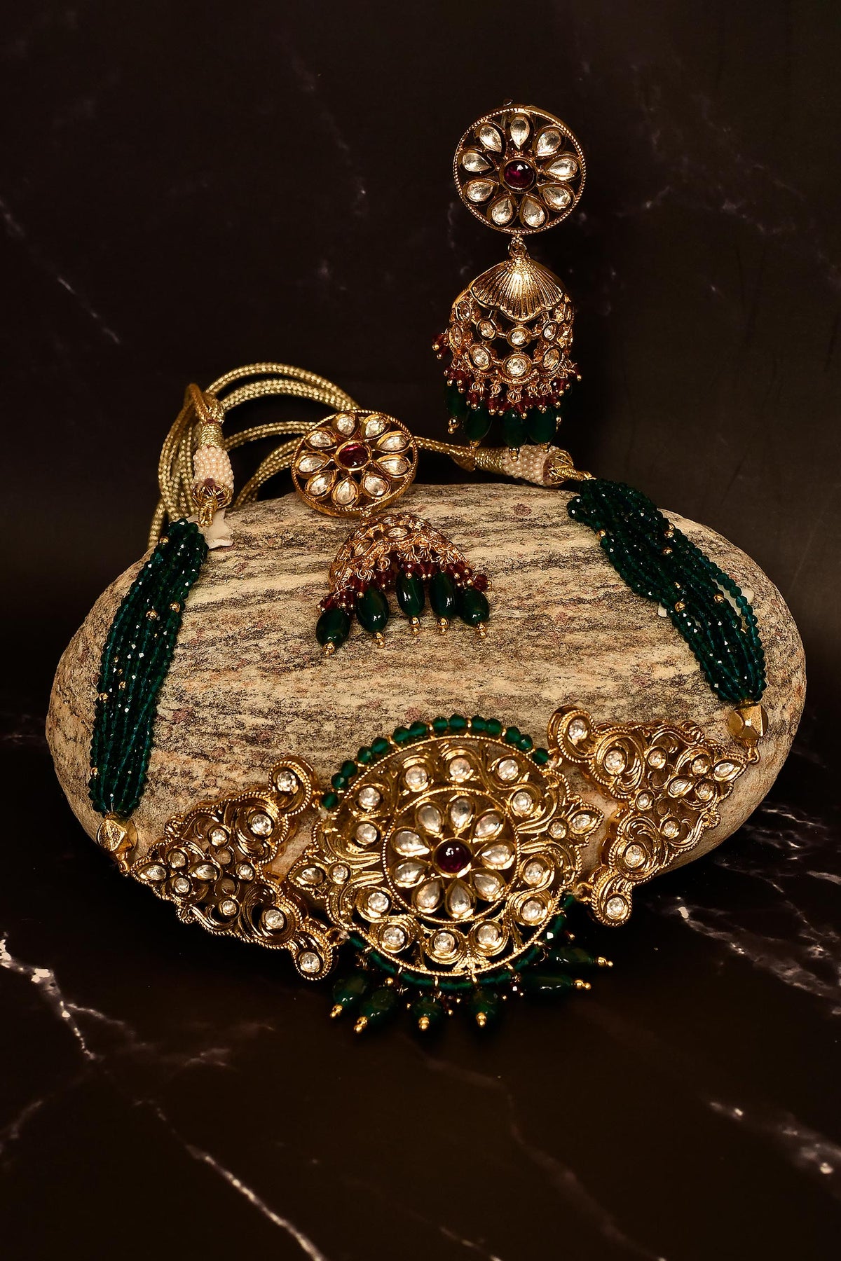 Kundan & Stone Embellished Choker Necklace Set 