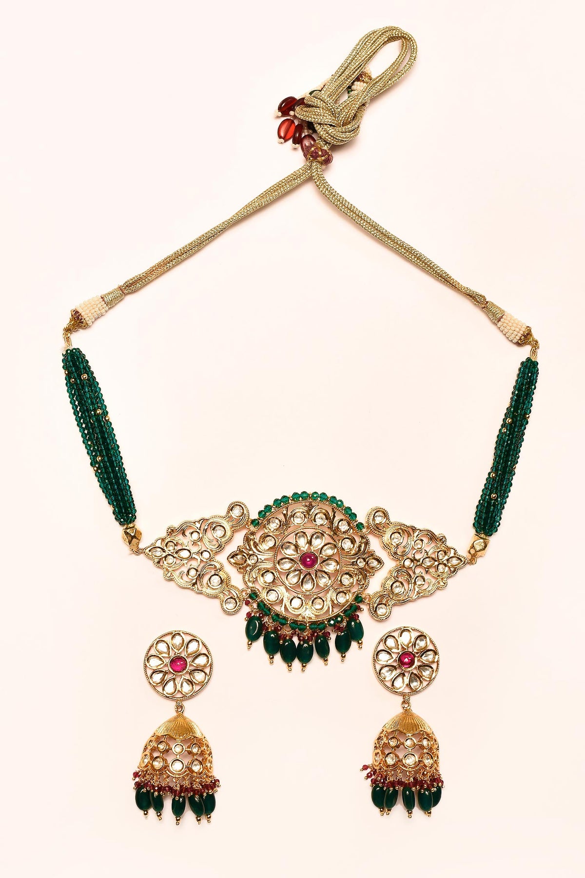 Kundan & Stone Embellished Choker Necklace Set 