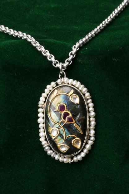 Clarina Labradorite Stone Embellished Pendant Necklace 