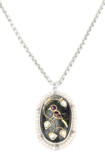 Clarina Labradorite Stone Embellished Pendant Necklace 