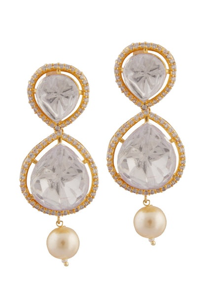 Petite Drop Moissanite Kundan Pearl Choker Jewellery Set 